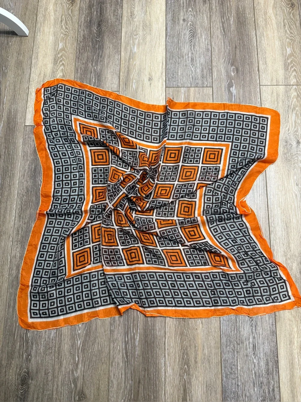Geometric Orange and Brown Silk Women's Scarf